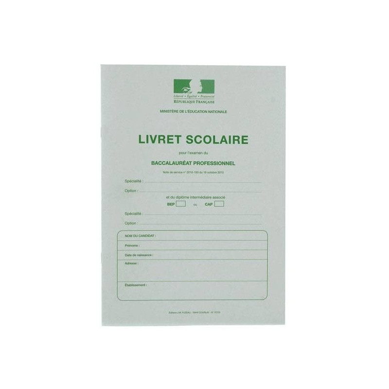 LIVRET SCOLAIRE BAC PRO 3 ANS 