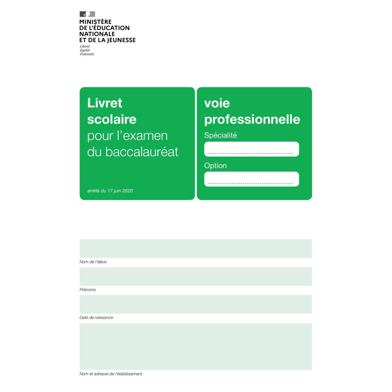LIVRET SCOLAIRE BAC PRO 3 ANS