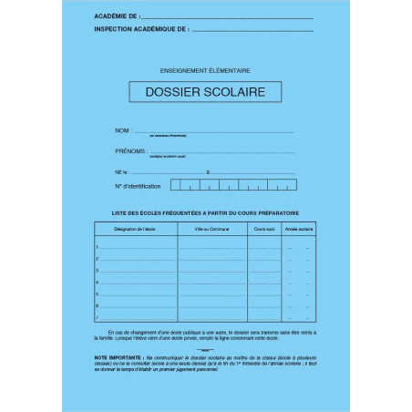 DOSSIER SCOLAIRE BLEU - IMPRIME PRIMAIRE