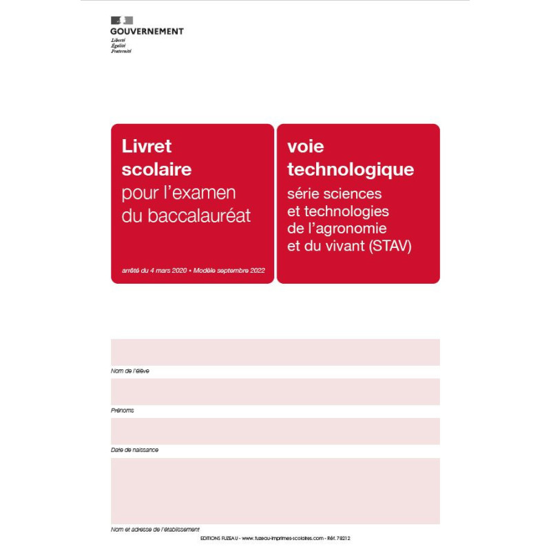LIVRET SCOLAIRE STAV NOUVELLE VERSION