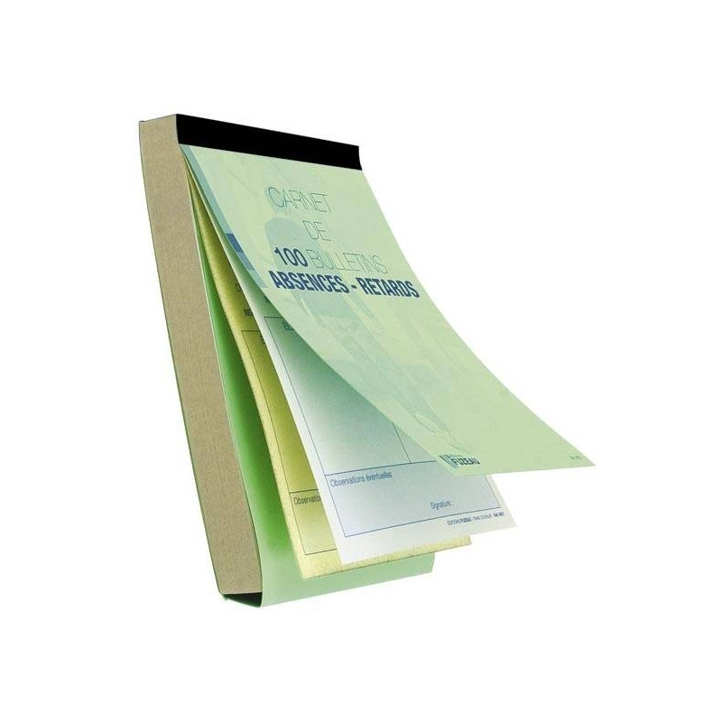 CARNET DE 100 BULLETINS ABSENCES RETARDS AUTOCOPIANTS