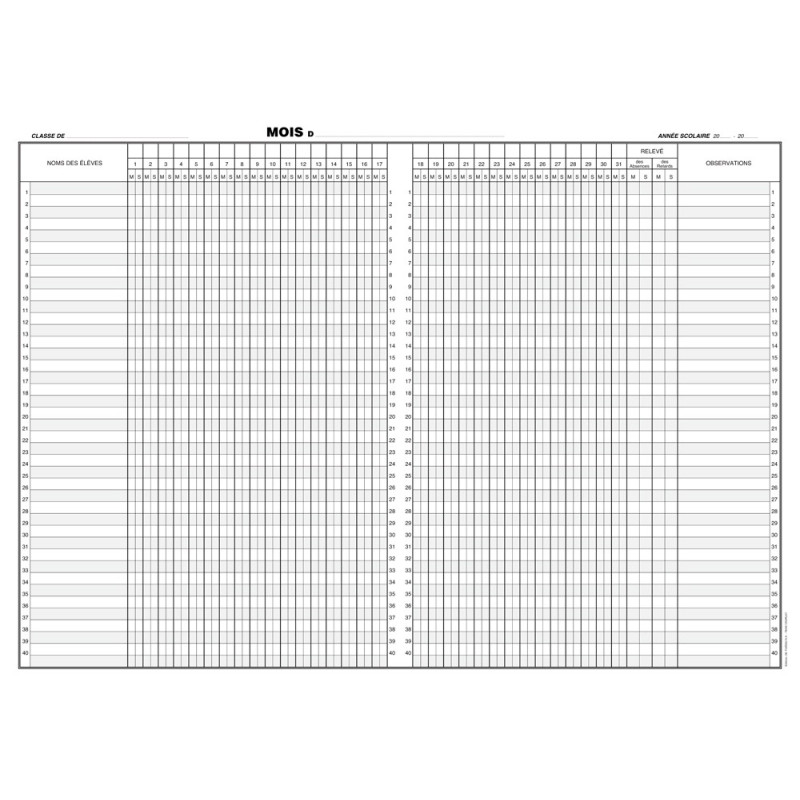 REGISTRE DES PRESENCES ABSENCES RETARDS