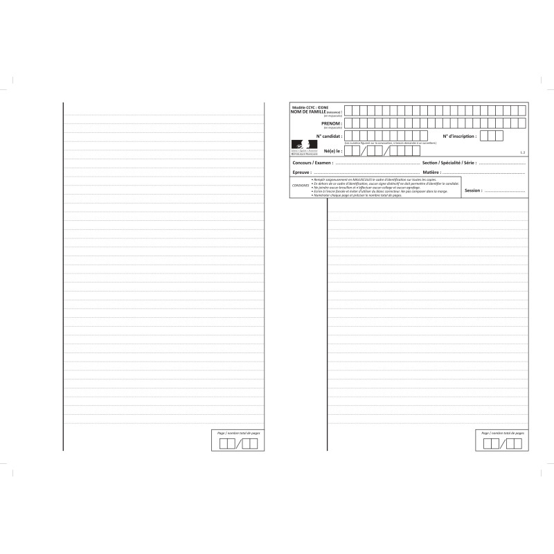 PAQUET DE 100 COPIES DOUBLES D EXAMEN POUR DEMATERIALISATION DES