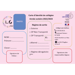 CARTE DE SCOLARITE PERSONNALISEE