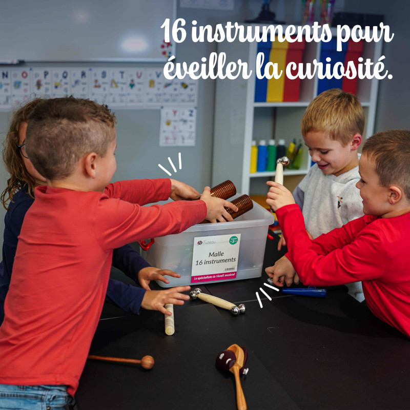 MALLE FUZEAU DE 16 INSTRUMENTS IDEALE POUR DECOUVRIR LES PERCUSSIONS