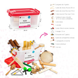MALLE  FUZEAU DE 16 INSTRUMENTS IDEALE POUR DECOUVRIR LES PERCUSSIONS