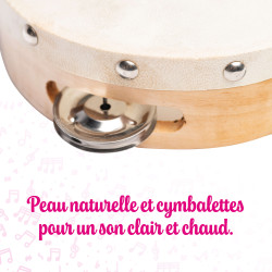 Tambourin Ø 15 cm | Peau Naturelle | Avec 8 Cymbalettes | Fuzeau