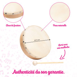 TAMBOURIN | Ø 15 CM | Peau Naturelle | Fuzeau