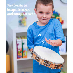 Tambourin |Avec Peau Naturelle | Ø 25 CM | 14 Cymbalettes | Fuzeau