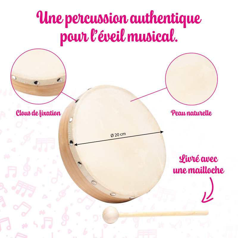 Tambourin Demi-lune En Bois MegaCrea DIY - 15,5 X 4,8 X 1,5 Cm - Avec Cymbales, Instrument De Percussion Pour Enfants Et Adultes