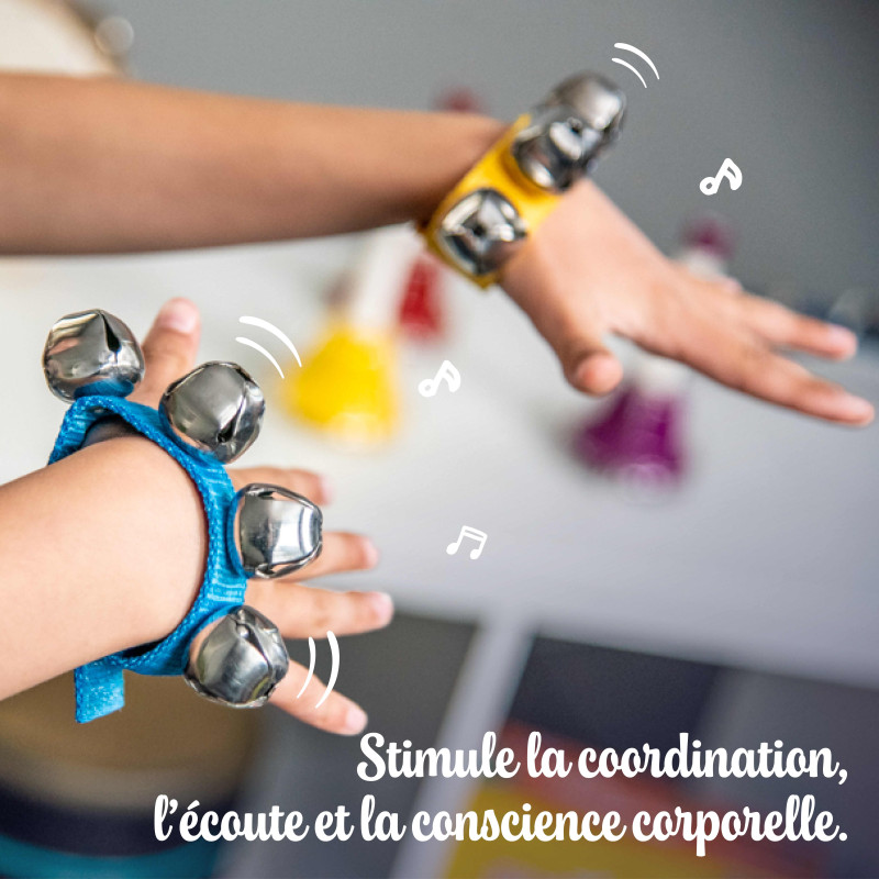 4 Bracelets Grelots à Poignet - Jouets Musicaux Pour Enfants, Danse, Décoration Noël - Couleurs Bleu Et Jaune