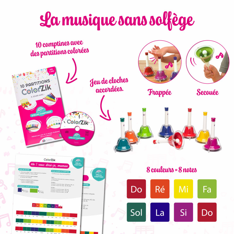 Instrument Enfant Comptines Kit ColorZik Fuzeau - 8 Cloches Colorées CD Livre - Méthode D'éveil Musical Sans Solfège - Dès 3 Ans Apprentissage Musique Instrument Enfant Comptines Kit ColorZik Fuzeau - 8 Cloches Colorées CD Livre - Méthode D'éveil Musical Sans Solfège - Dès 3 Ans Apprentissage Musique