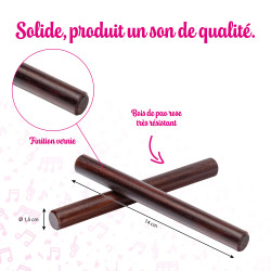 La Paire de Claves | En Bois Pao Rose | 14 cm | Ø 1.5 cm | Fuzeau