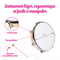 Tambourin | Peau Synthétique | Ø 25 cm | Fuzeau