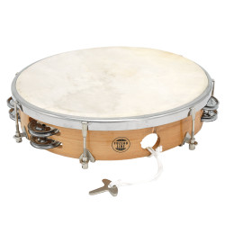 Tambourin |Avec Peau Naturelle | Ø 25 CM | 14 Cymbalettes | Fuzeau