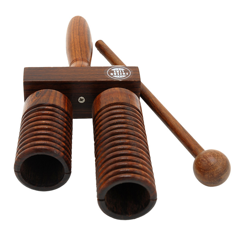 Wood Block Fuzeau 2 Tons - Instrument Percussion Bois Pao Rose, Rythme Éveil Musical Dès 3 Ans