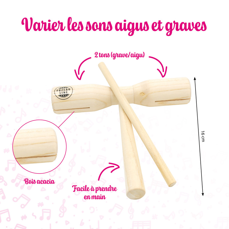 FUZEAU - 590 - Tambourin en bois avec peau naturelle - 25 cm 18 cymbalettes - Authenticité du son garantie - Dès 3 ans