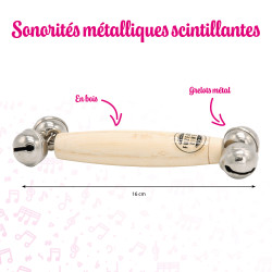 Poignée en Bois | 4 Grelots | Sonorités Cristallines | Fuzeau