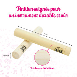 Paire de Claves | Bois Acacia | Longueur 14 cm | Fuzeau