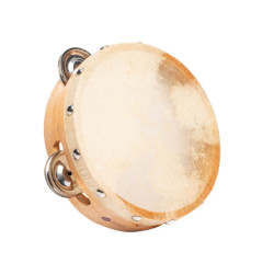 TAMBOURIN EN PEAU NATURELLE DE 15 CM AVEC 8 CYMBALETTES 