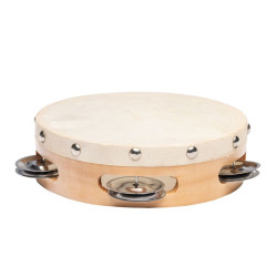 TAMBOURIN EN PEAU NATURELLE DE 15 CM AVEC 8 CYMBALETTES 