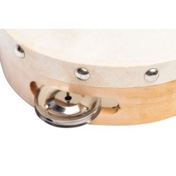 TAMBOURIN EN PEAU NATURELLE DE 15 CM AVEC 8 CYMBALETTES 