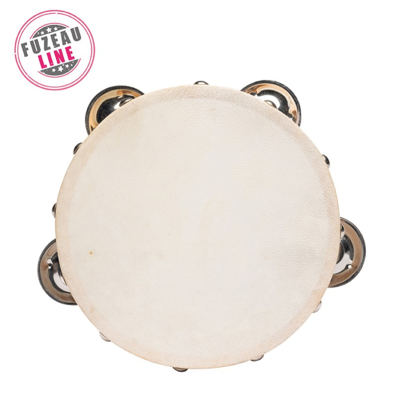 TAMBOURIN EN PEAU NATURELLE DE 15 CM AVEC 8 CYMBALETTES 