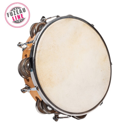 TAMBOURIN PEAU NATURELLE 20 CM + 12 PAIRES DE CYMBALETTES