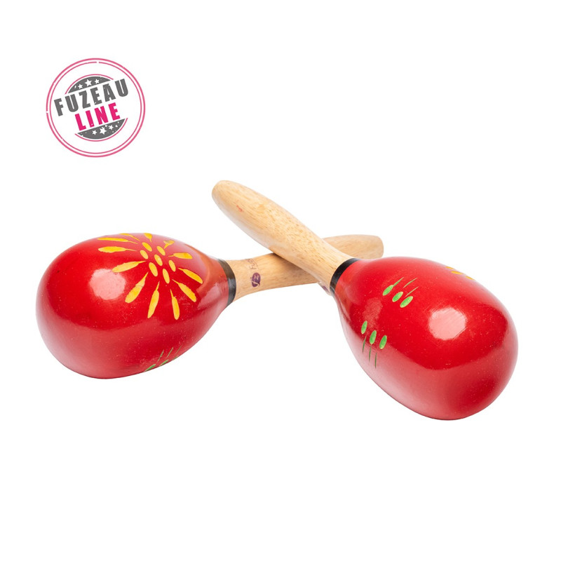 Maracas en bois peint naturel - petit modèle Fuzeau pour enfant de dès 3  ans - Musicakids éveil musical