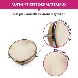 TAMBOURIN AVEC PEAU NATURELLE DIAMETRE DE 20 CM