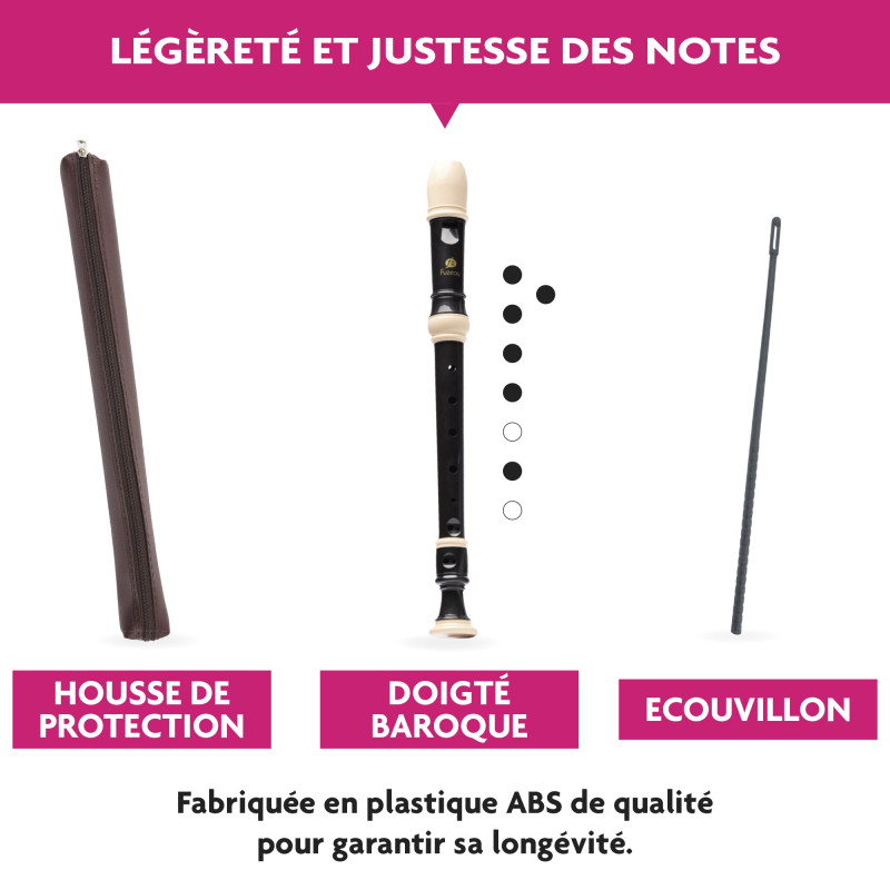 Flûte à Bec Soprano CASCHA Flötenlilli - Doigté Baroque - Housse Et Nettoyage Inclus - Ivoire