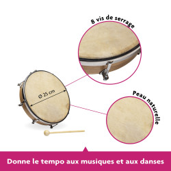 TAMBOURIN DE DIAMETRE 25 CM AVEC PEAU NATURELLE 