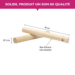 Paire de Claves | Bois Acacia | Ø 2 cm | Longueur 18 cm | Fuzeau