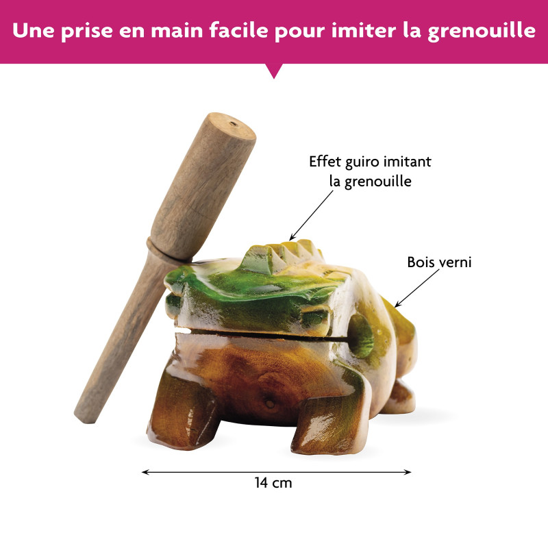 Grenouille Guiro 14 cm En bois Fuzeau