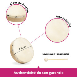 TAMBOURIN DE DIAMETRE 20 CM SANS CYMBALETTES 