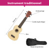 UKULELE | Soprano | Bois Naturel avec Housse de Rangement | Fuzeau