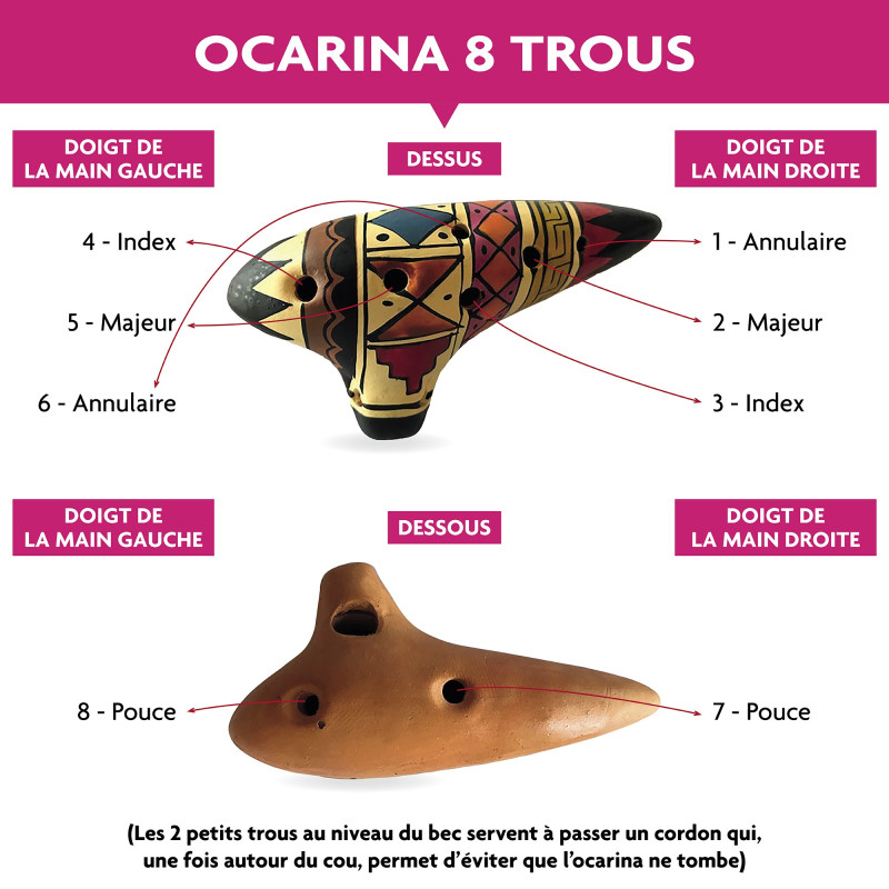 Ocarina Peint Main Ocarina En Argile Xun - Flûte Chinoise 8 Trous - Peinte à La Main - Parfait Pour Débutants - 9x6cm Instrument Musique Traditionnel