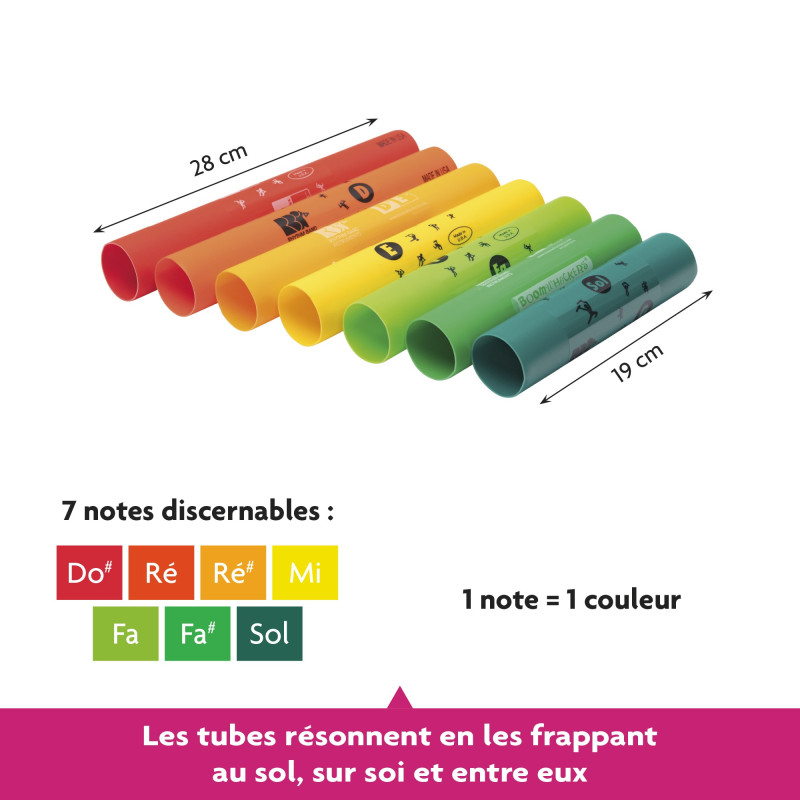 Tubes Boomwhackers Fuzeau - 8 Notes Diatoniques - Éveil Musical Enfants - 30 à 63 Cm - Multicolore
