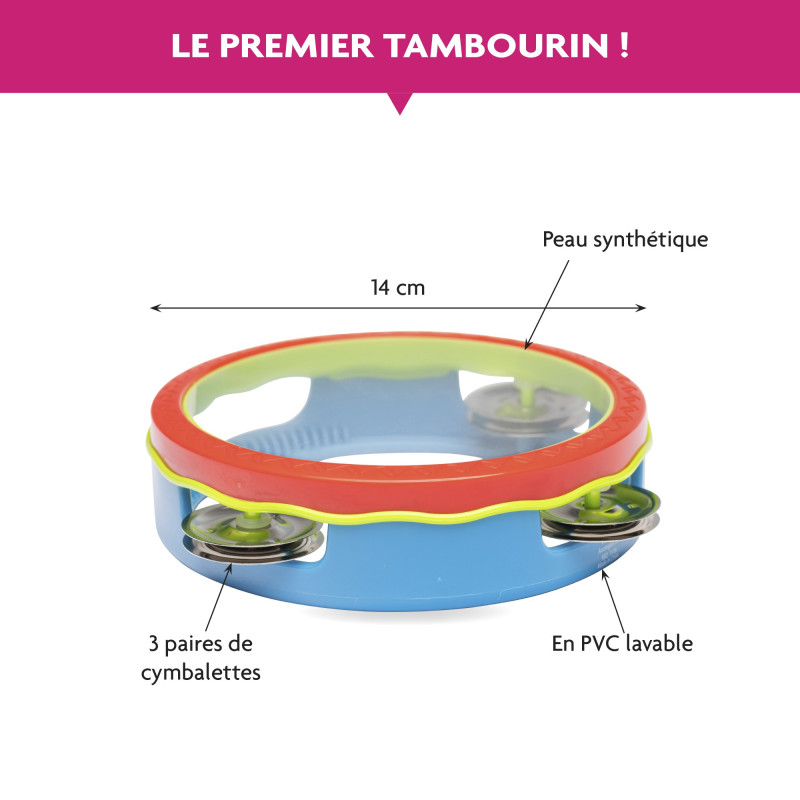 HANABASS Tambourin Léger Pour Bébé – 15 Cm, Plastique Rose, Instrument Éducatif Rythme Et Motricité – Dès 6 Mois