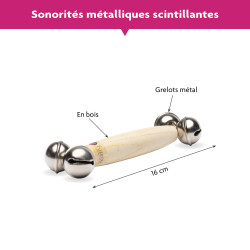 POIGNEE EN BOIS AVEC 4 GRELOTS 