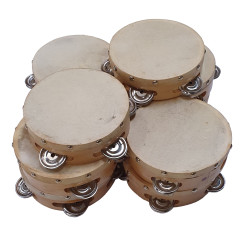 LOT DE 10 TAMBOURINS EN PEAU NATURELLE DE 15 CM AVEC 8 CYMBALETTES