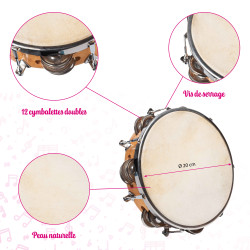 Tambourin | Ø 20 cm | Peau Naturelle | Cymbalettes | Fuzeau Séniors