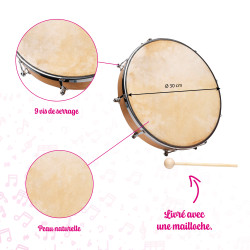 Tambourin | Peau Naturelle | Ø 30 cm | Fuzeau Séniors