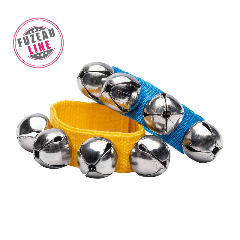 PAIRE DE BRACELETS BLEU ET JAUNE COMPOSEE DE 4 GRELOTS