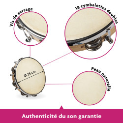 Tambourin | Peau Naturelle | Ø 25 cm | Bien-Etre Cognitif | Fuzeau Séniors
