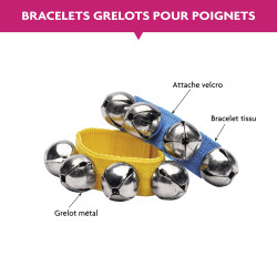 PAIRE DE BRACELETS BLEU ET JAUNE COMPOSEE DE 4 GRELOTS