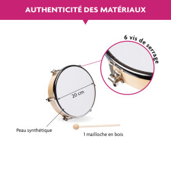 Tambourin | Peau Synthétique | Ø 20 cm | Fuzeau Séniors