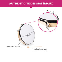 Tambourin | Peau Synthétique |  Ø 25 cm | Fuzeau Séniors